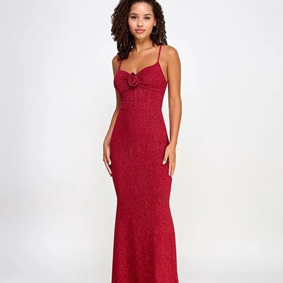 BCX Juniors' Rose-Trim Bustier Gown Red Size XL - Picture 1 of 3